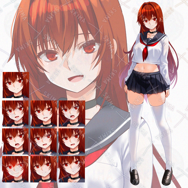 【表情10種】ヘソ出しセーラー少女