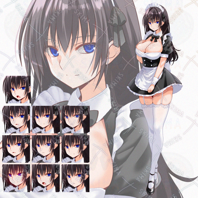 【表情10種】黒髪メイド少女