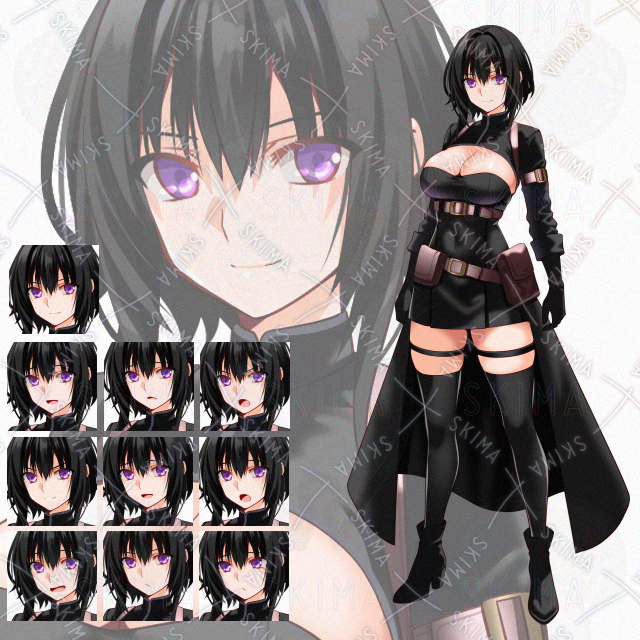 【表情10種】黒髪黒衣装冒険者女性