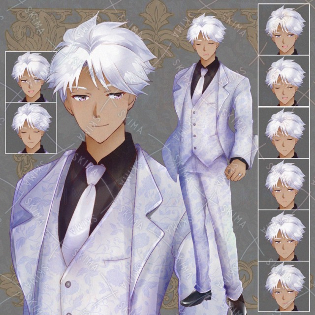 adopt22 白髪/褐色肌 スーツ男性(表情10種)