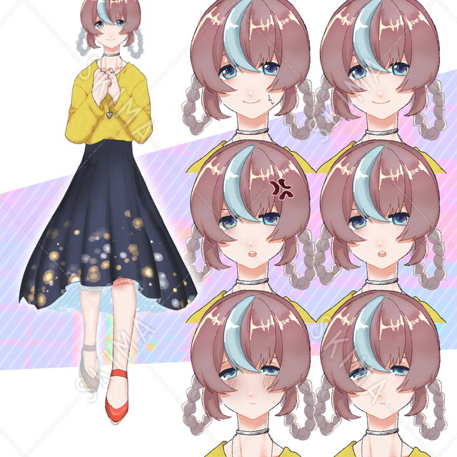 みつあみおさげの女性【表情差分】