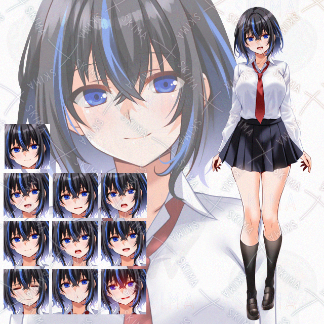 【表情10種】青メッシュミニスカ少女