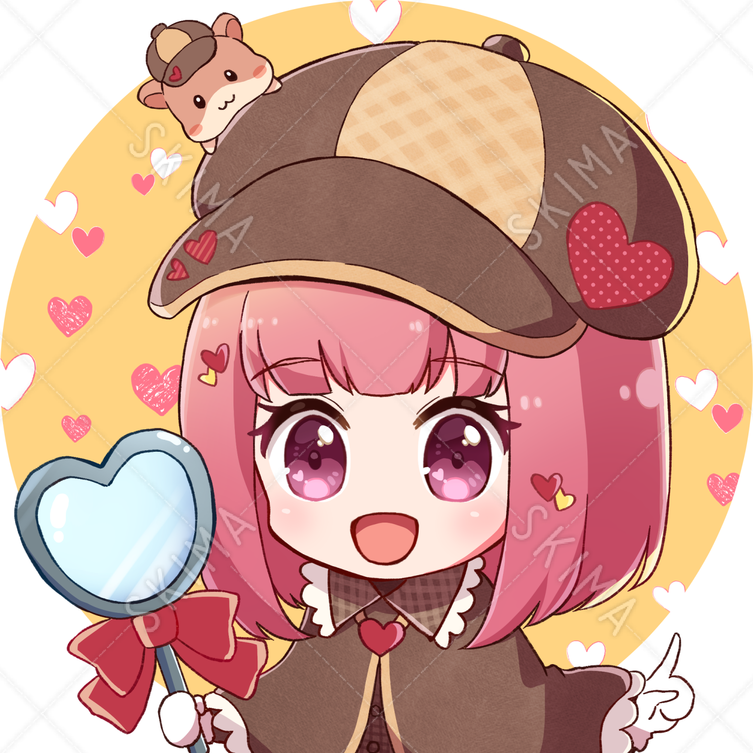 夏sale Snsアイコン ピンク髪 ハート探偵 表情2種 背景2種 透過 スキマ スキルのオーダーメイドマーケット Skima