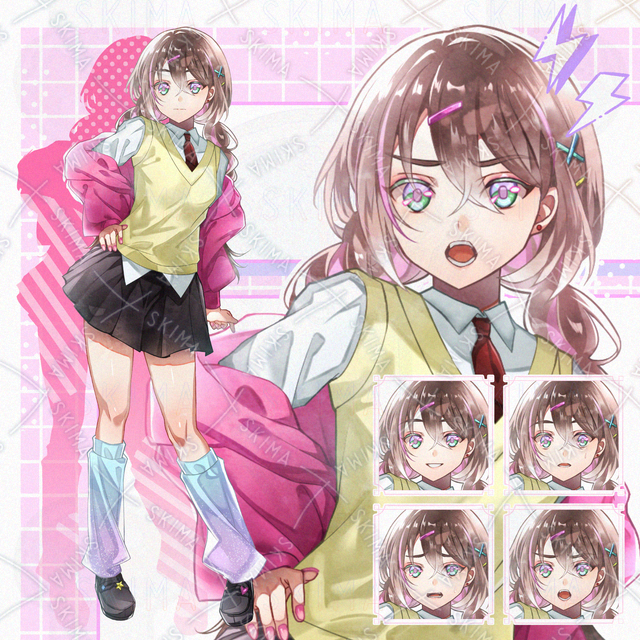 【adopt】三つ編みギャル女子高生 / TRPG立ち絵 / 表情5種
