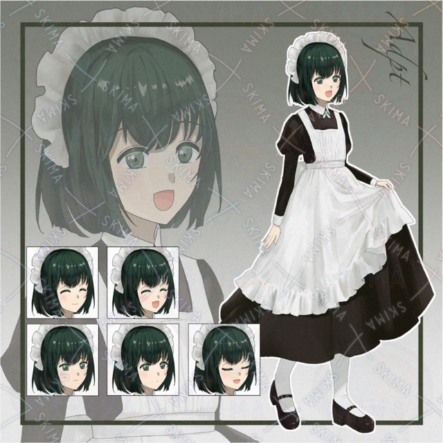 【表情差分5種】緑髪のメイドさん