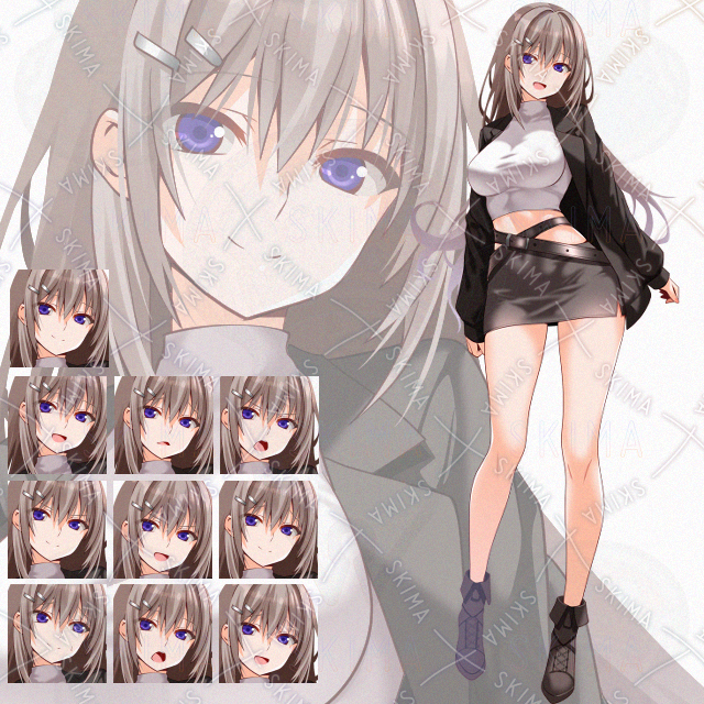 【表情10種】ミニスカタートルネック少女