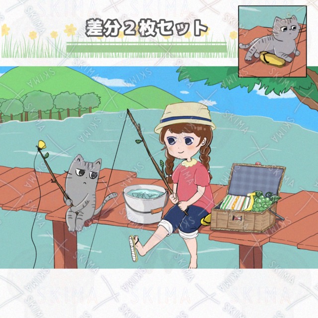 ネコと魚釣り