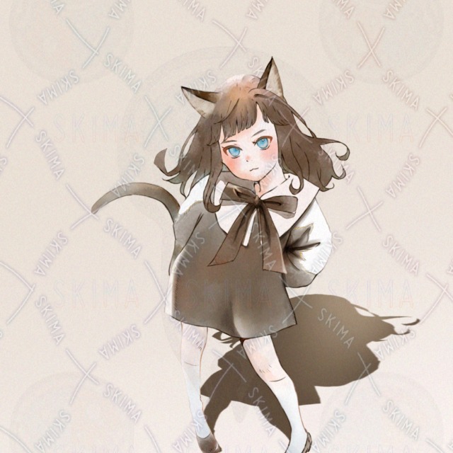 黒猫モチーフの女の子 耳差分・背景透過あり