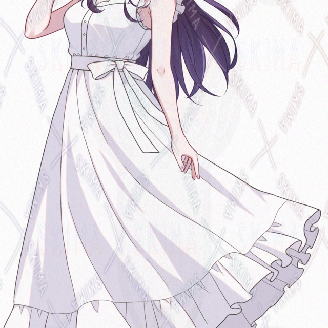 Image 5 of 9 Variations + 1 Prop: Long Purple Hair, White Dress