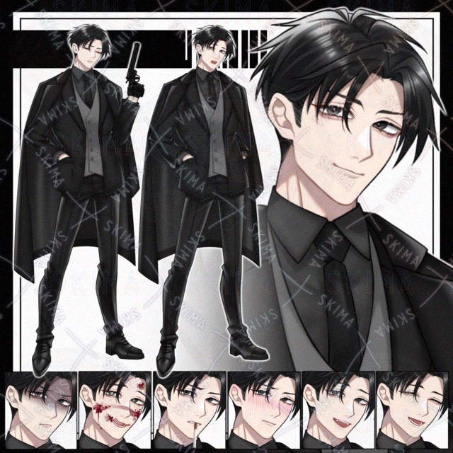 【立ち絵】黒髪/黒スーツ【表情9種】