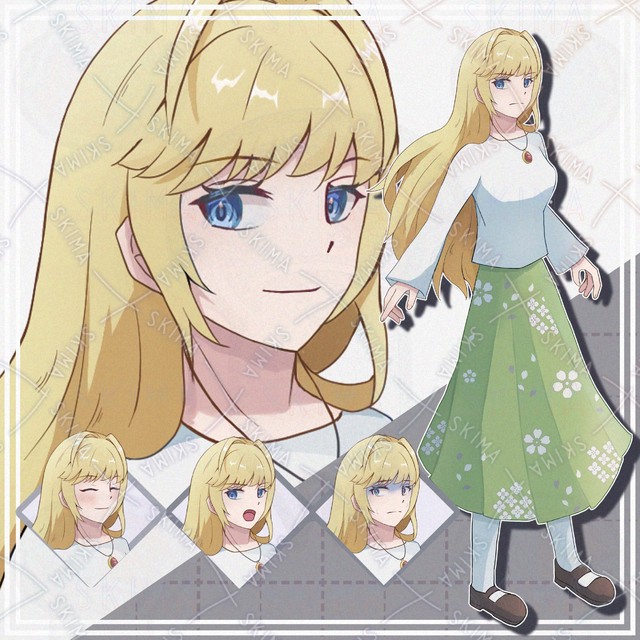 Image of 10 Expressions: Woman with Long Blonde Hair in Casual Clothing (Standing Illustration)