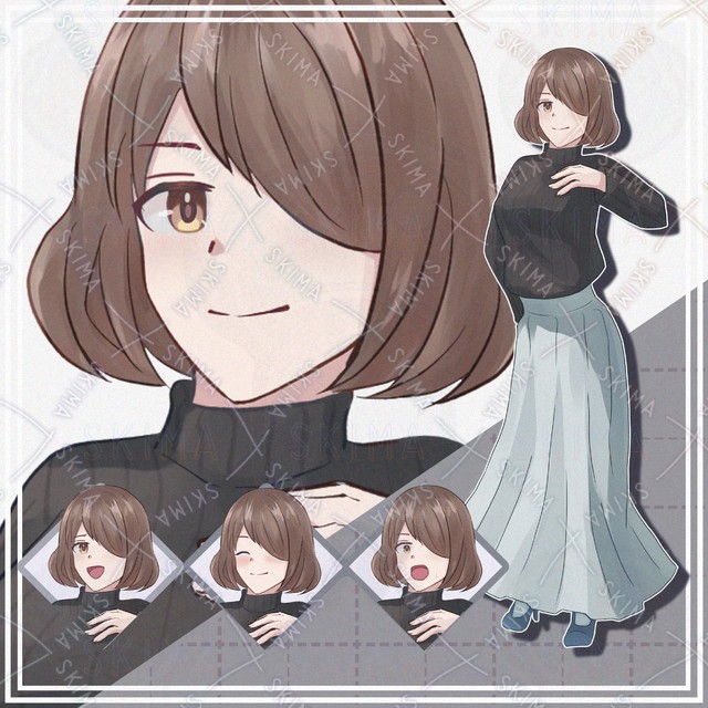 Image of 10 Expressions: Woman with One Eye Covered (Standing Illustration)