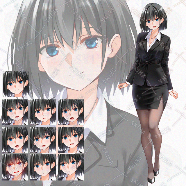 【表情10種】ミニスカスーツ女性