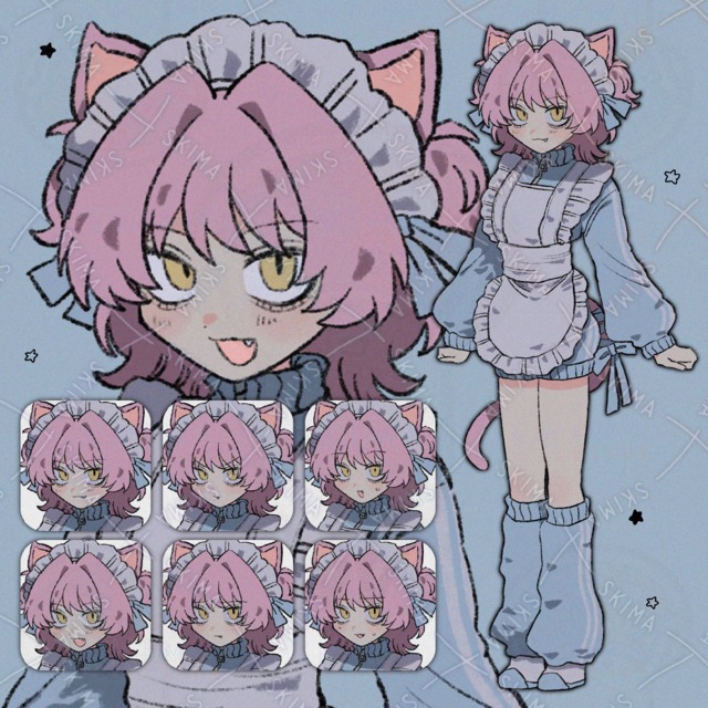 【表情6種】ジャージメイド服の猫耳の女の子