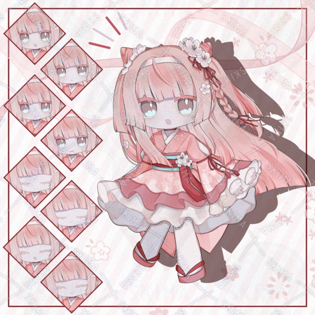 【表情8種】桜フラペチーノ風SDキャラ【全身】