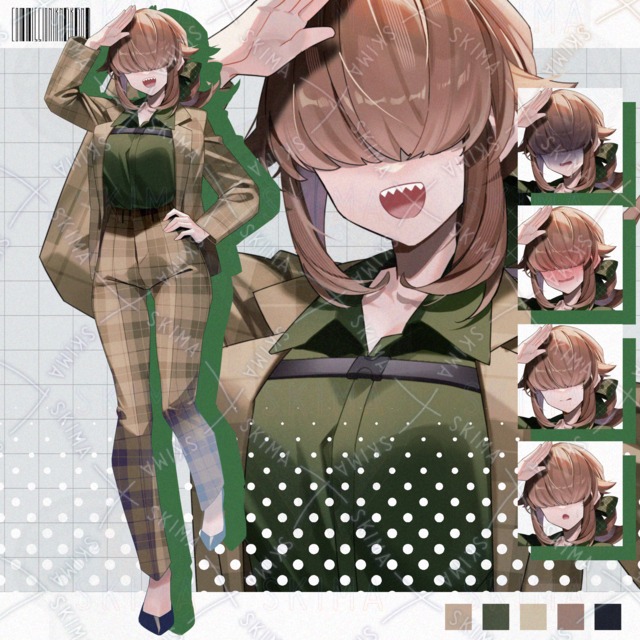 【表情差分7種+スーツ+ベルト差分】メカクレでスーツの女性