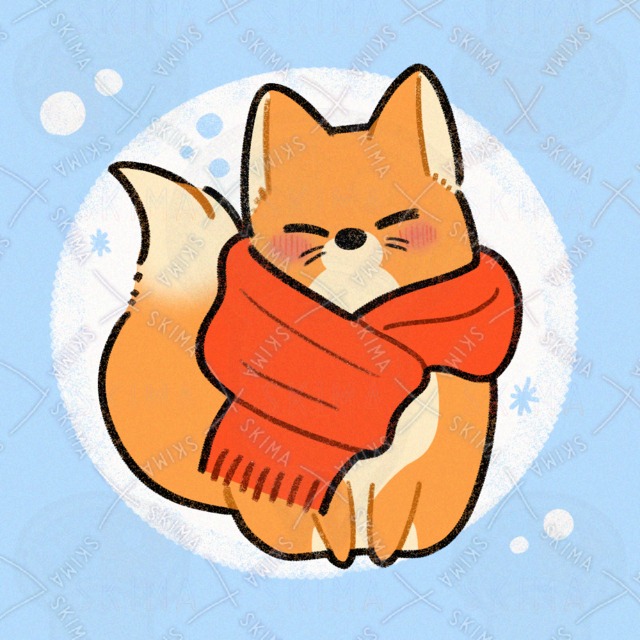 マフラーを巻いてもらったキツネのイラスト