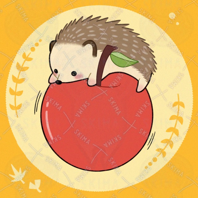 りんごで遊ぶハリネズミのアイコン