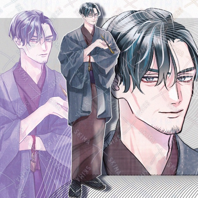 和服の中年男性【表情9種＋眼鏡】