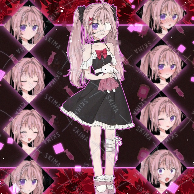 桃髪紫眼の黒ワンピース少女