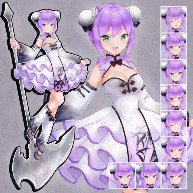 Image of adopt23 Purple-Haired Girl (9 Expressions) Cheongsam, Chinese, Weapons