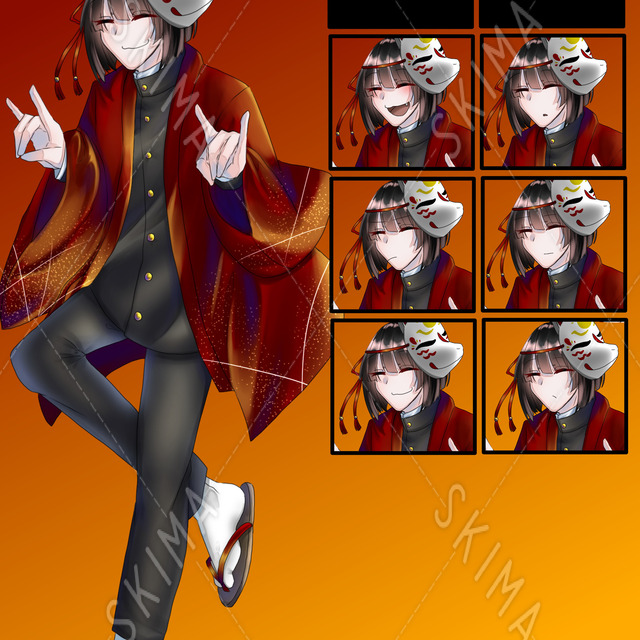値下げ中 狐面学ラン生 表情6種 スキマ スキルのオーダーメイドマーケット Skima