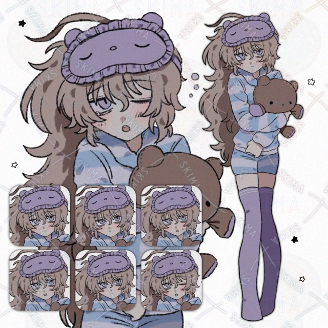 【表情6種】パジャマ姿のサイドテールの女の子