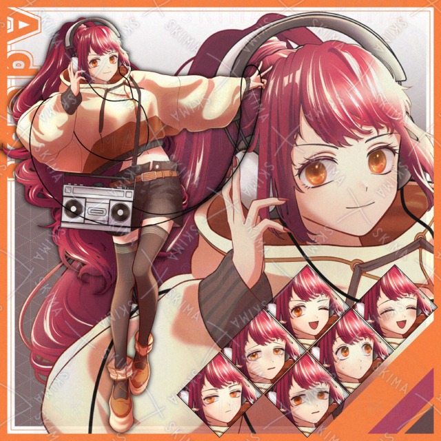 【表情6種＋小物1種】音楽好きな女性