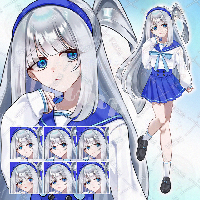 【表情差分7種】銀髪サイドハーフアップの女の子