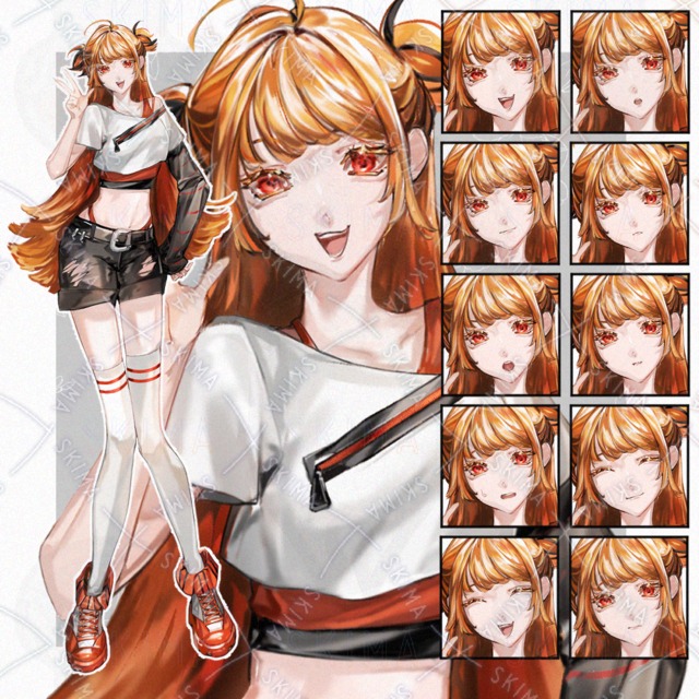 Image of Orange Half-Twintail Girl: 10 Expressions