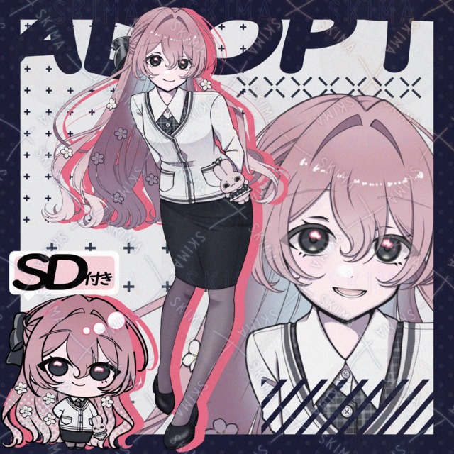 受付/スーツ/勿忘草/ピンク髪【表情9種類+SD】
