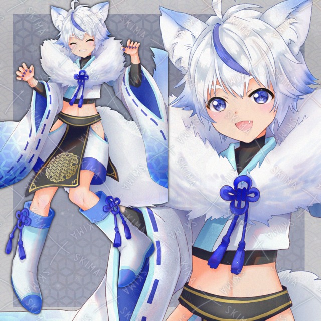 Image of adopt31 Boy in a Kimono with Fox Ears / 10 Expressions / Kemomimi (White, Blue)