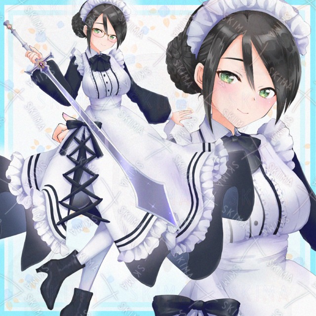 Image of adopt25 Maid Outfit with Glasses, Weapon, and Black Hair