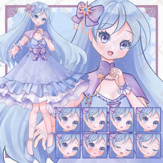 星空ワンピースの女の子　表情8種