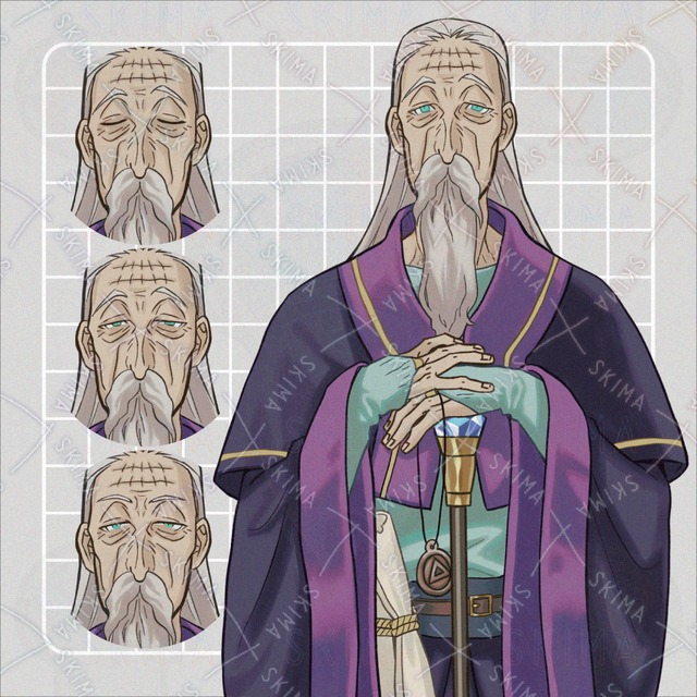 Image of Solemn Elder Scholar: Full-Body Illustration with 5 Expressions