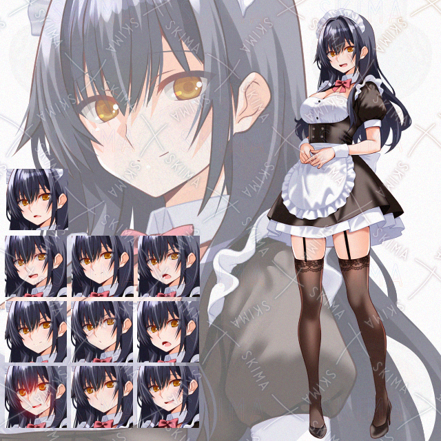 【表情10種】黒髪ミニスカメイド少女