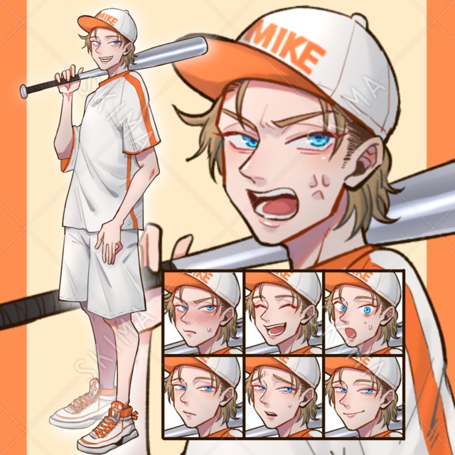 バットを持った少年【表情8種】