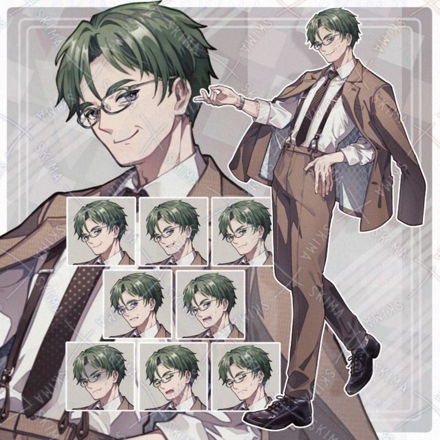 【表情8種】眼鏡スーツの男性