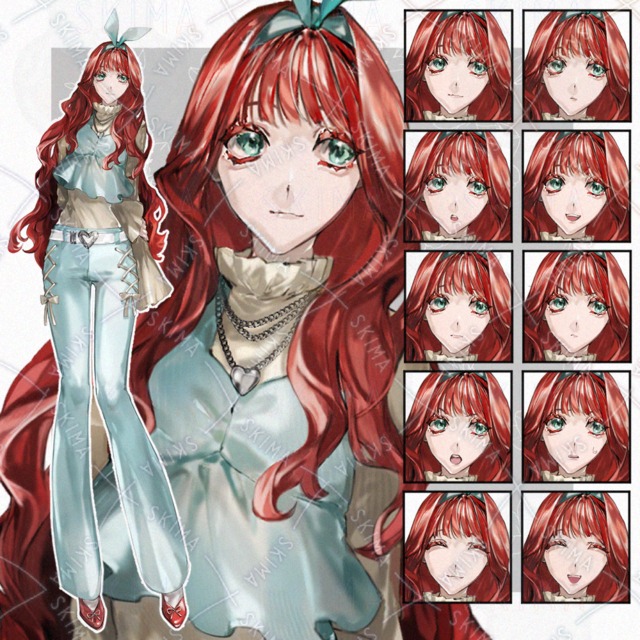 【表情10種】赤髪リボンカチューシャの女の子