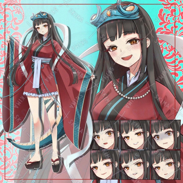 [No.106]龍神様擬人化女子【表情差分8種+龍尾と兜】