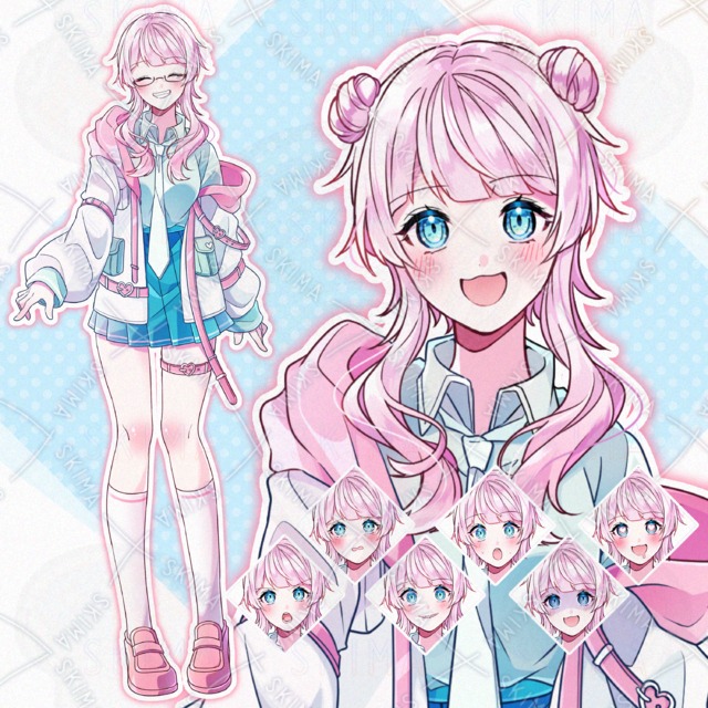クマ耳ヘアーの元気っ娘女子【メガネ・髪型差分あり】