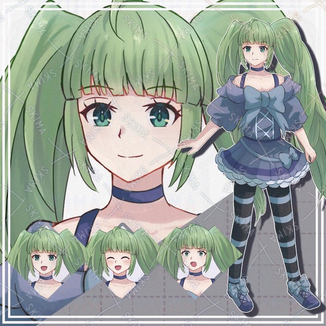 【表情10種】緑髪のツインテ女子【立ち絵】