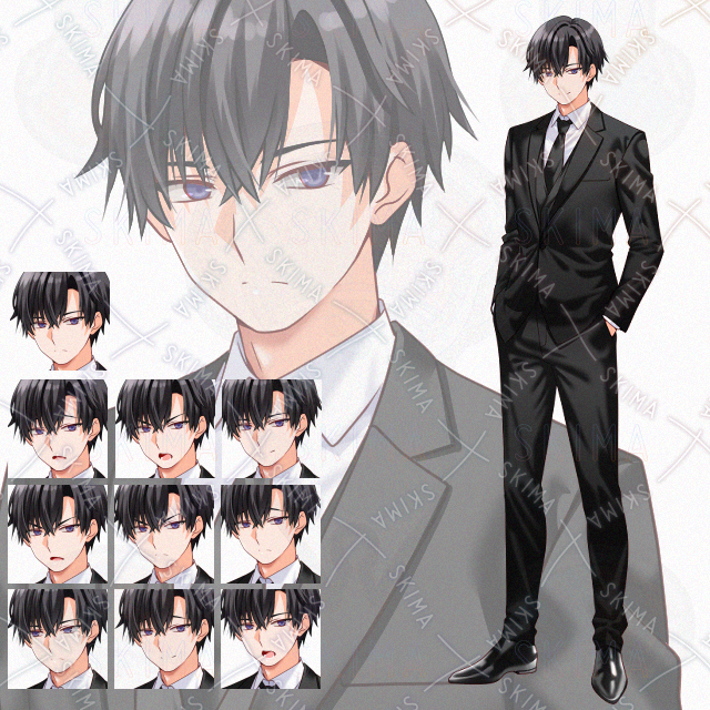 【表情10種】黒スーツ男性