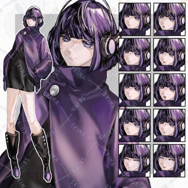 【表情10種】ヘッドフォンの女の子