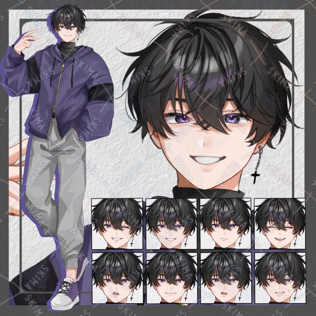 【adopt】黒髪の青年【表情差分8種】