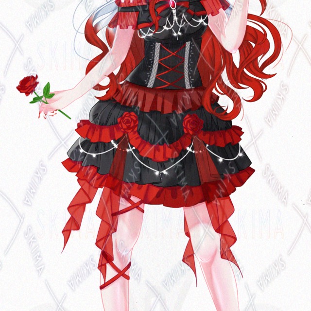 手描きイラスト 原画 ゴスロリ 吸血鬼風 少女 月夜 A4 キャラ販売】吸血鬼・ゴシックロリィタ風の女の子 / 立ち絵素材