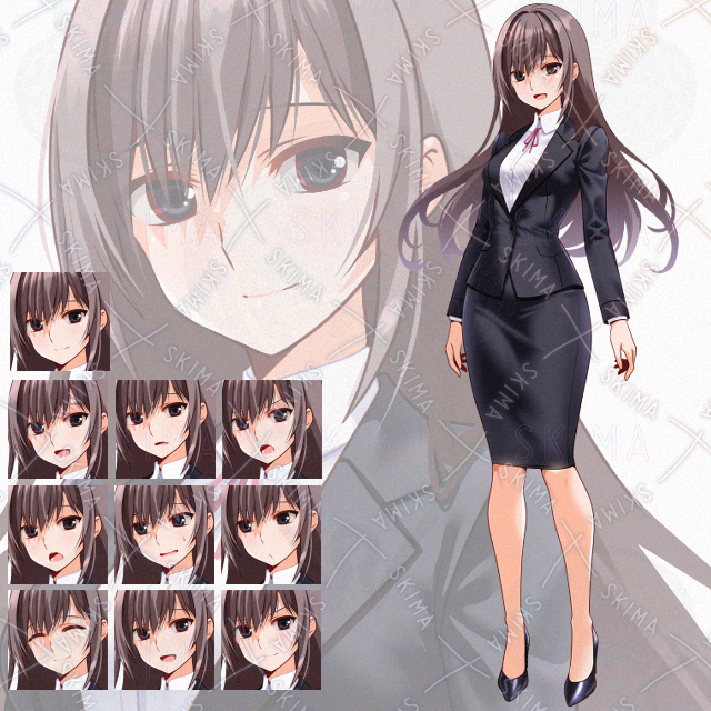 【表情10種】スーツ長髪女性