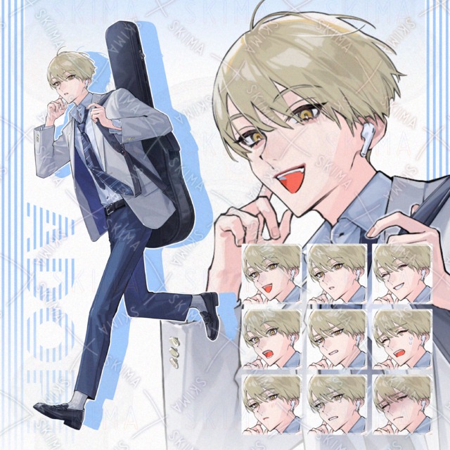 ギターケースを背負った制服の男子【表情９種】
