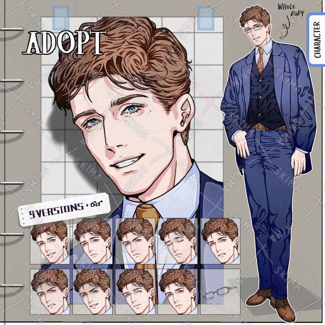 【表情9種＋👓】青スーツの男性