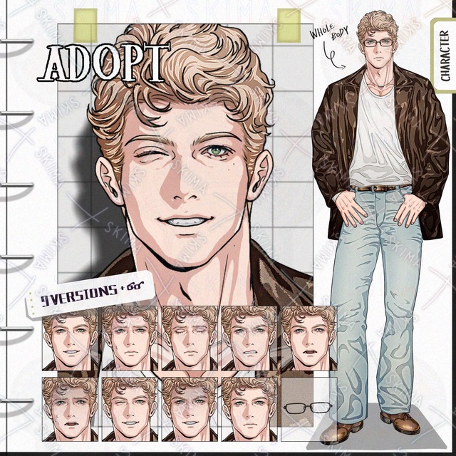 【表情9種＋👓】アメカジ&ロック風の男性